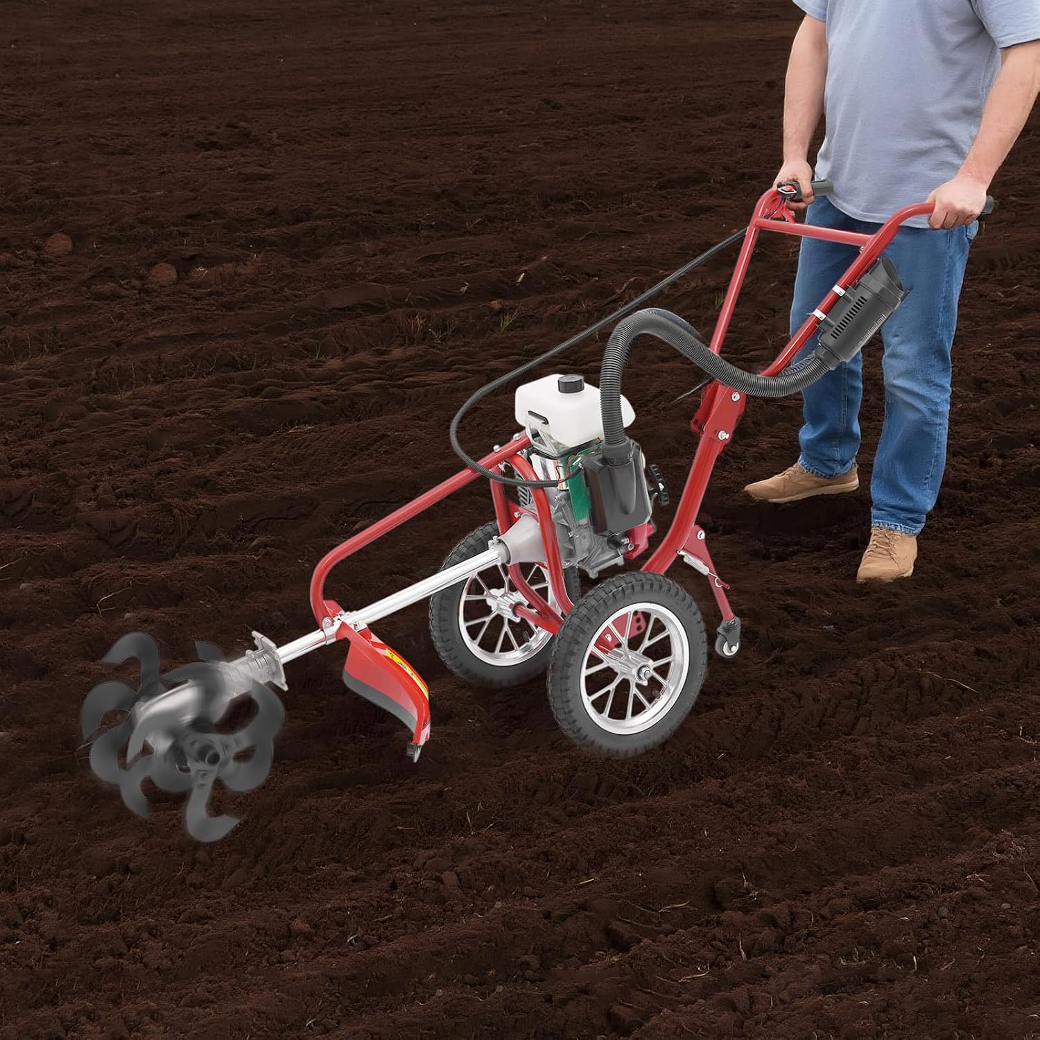 4-Cycle 4HP Gas Powered Tiller Cultivator, Mini Cultivator Rototiller Garden Tiller for Lawn, Garden and Field Soil Cultivation