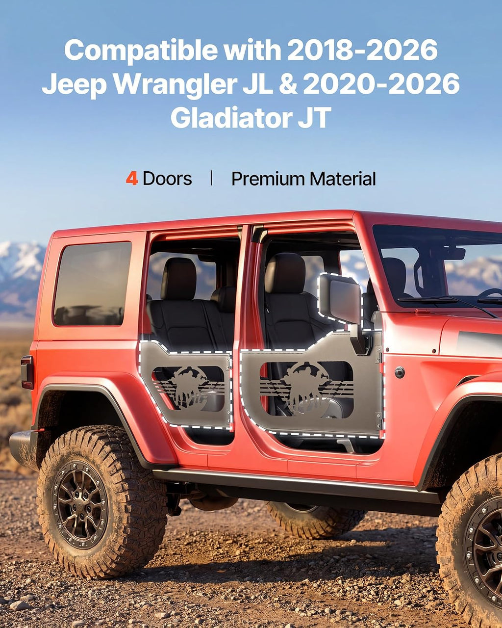 VEVOR Jeep Tube Doors, 4-Door, Fit for 2018-2026 Jeep Wrangler JL & 2020-2026 Gladiator JT, Soldier Pattern Off Road Front & Rear Tubular Half Doors with DOT Certified Side View Mirrors & Rubber Pads