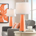 Color + Plus Leo 29 1/2' Tall Modern End Table Lamps Set of 2 Nectarine Orange Finish Glass Fabric White Shade Living Room Bedroom Bedside Nightstand House Office Home Reading Kitchen Entryway