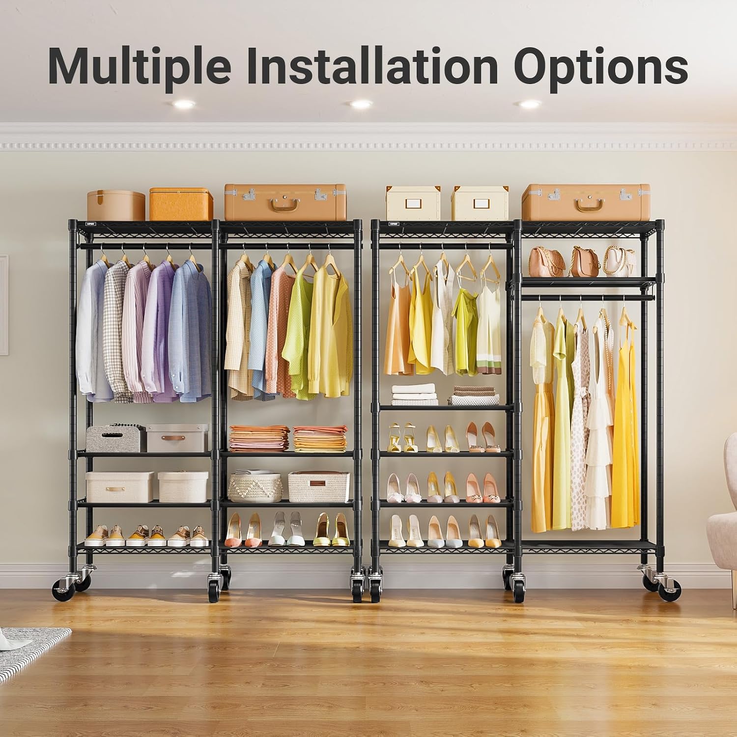 VIPEK R4C Portable Closet Rolling Clothes Rack Heavy Duty Adjustable Wardrobe Metal Garment With Lockable Wheels, Black Clothing With Upgraded Polyester Cover, Max Load 620lbs