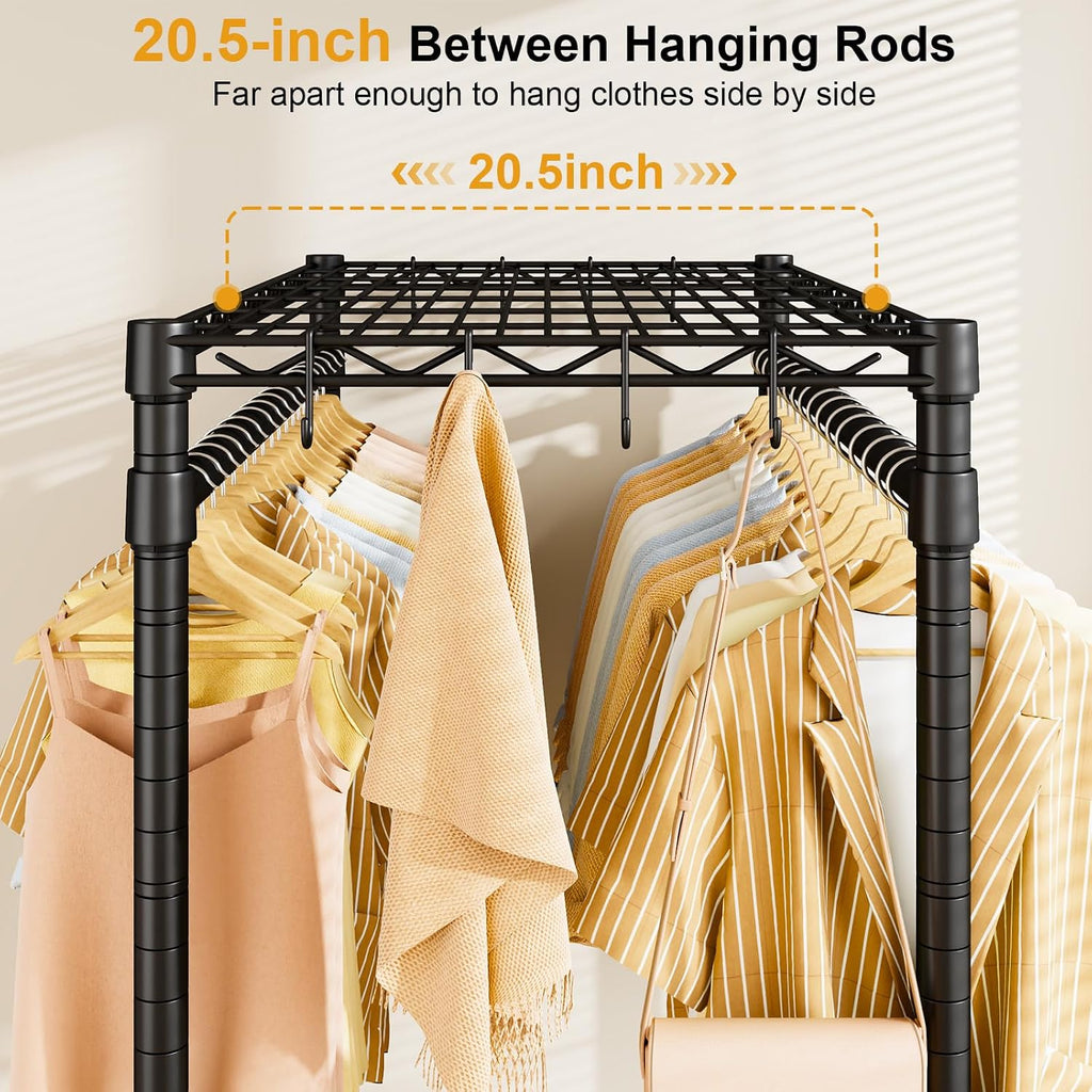 ULIFHOME P4 Plus & P7 Rolling Clothes Rack Heavy Duty, Clothing Racks for Hanging Clothes, Free Standing Garment Racks with Wheels, Portable Closet Rack 45''W × 20.5''D × 80.5''H, Black