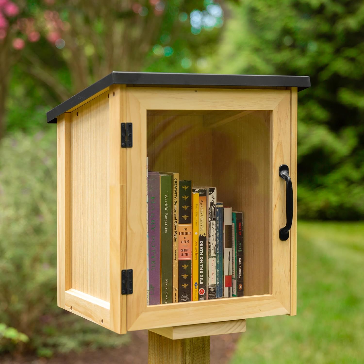 Ilyapa Outdoor Library Book Box - Free Literature Exchange Kit for Outside - Little Wood Cabinet for Sharing Books and Arts - Boox Exchange Box 13x11x16 Inch