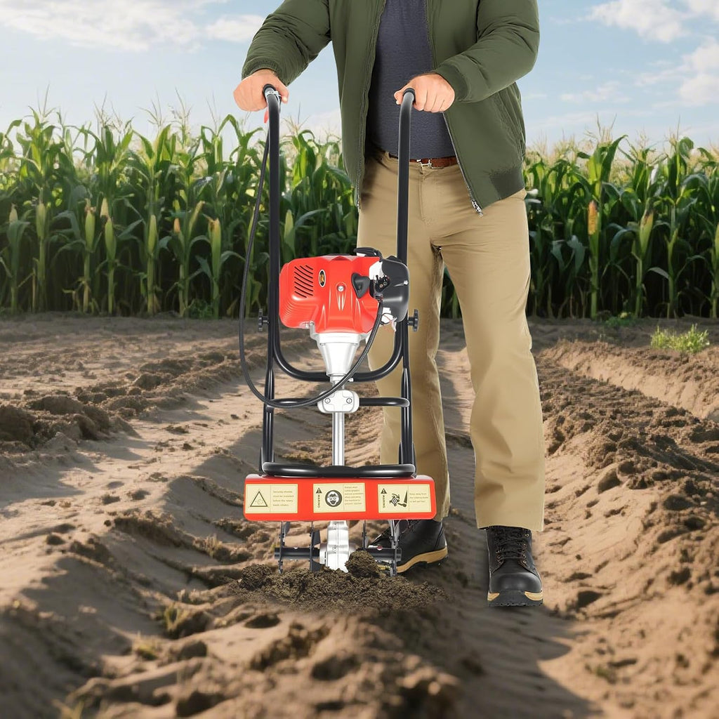 52CC 2-Stroke Gas Mini Tiller Cultivator 1.9KW, Manganese Steel Blades Rototiller for Garden Farm Soil Cultivation Weeding Planting, Hand-Pull Recoil Air-Cooled Gasoline Tiller