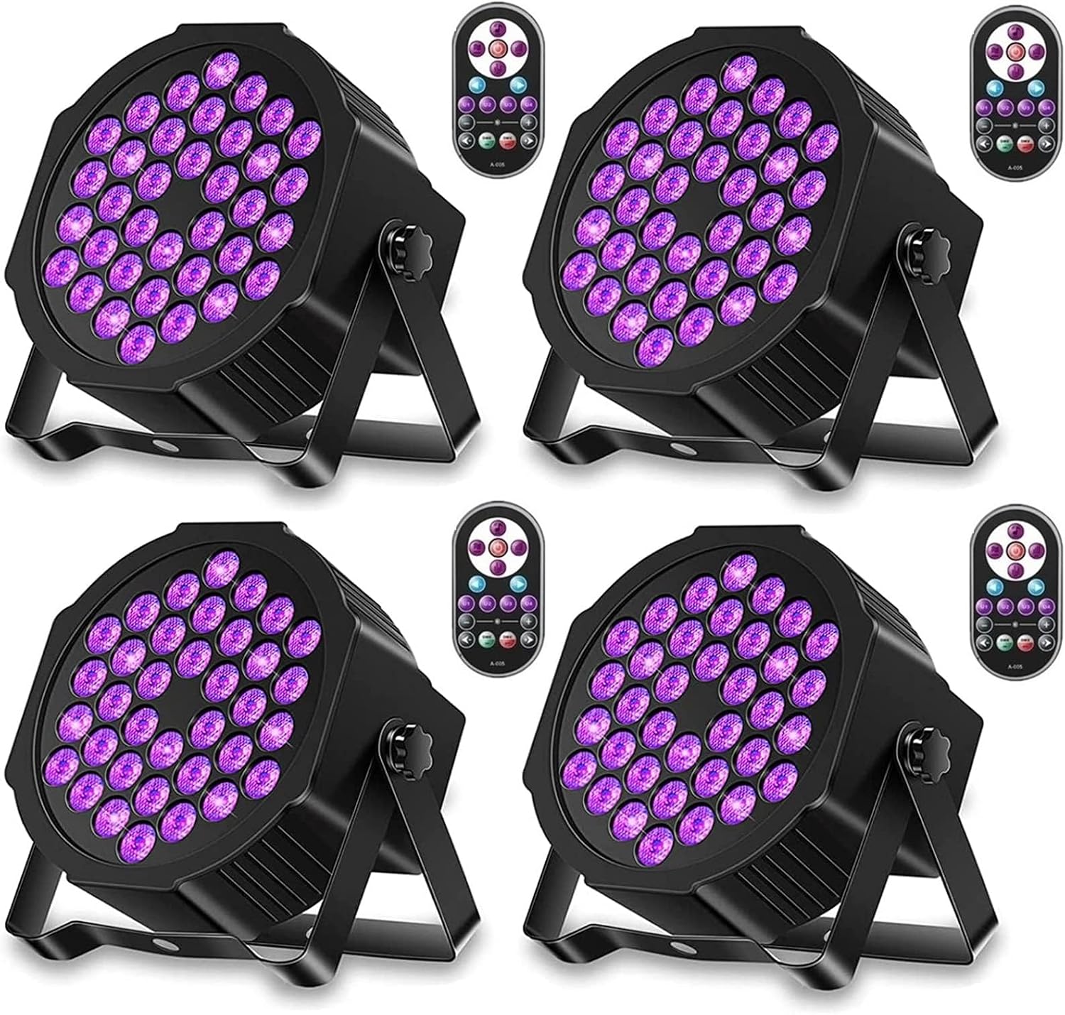 36LED Black Lights, U`King 72W UV Stage Lights Blacklight with Glow in The Dark Party Supplies by DMX and Remote Control for Halloween Stage Lighting (8 Packs)