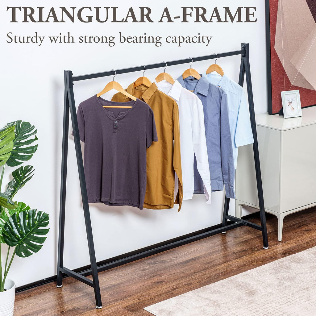 MyGift 57 Inch Modern Black Heavy Duty Metal A-Frame Wardrobe Clothing Rack, Commercial Grade Freestanding Garment Hanger for Bedroom Closet Clothes or Retail Display