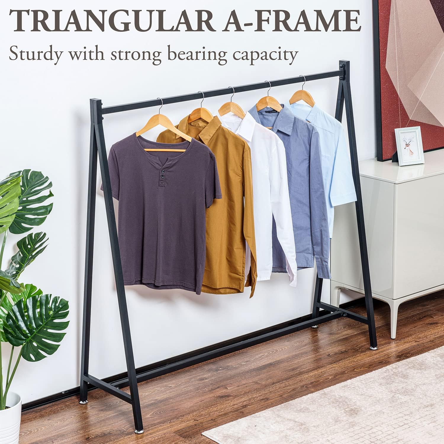 MyGift 57 Inch Modern Black Heavy Duty Metal A-Frame Wardrobe Clothing Rack, Commercial Grade Freestanding Garment Hanger for Bedroom Closet Clothes or Retail Display
