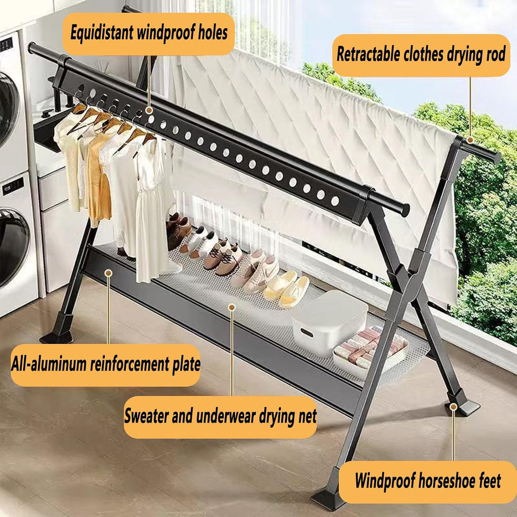 Foldable Freestanding Clothes Drying Rack, Portable and Extendable Clothing Rack with Stable Structure for Hanging Clothes
