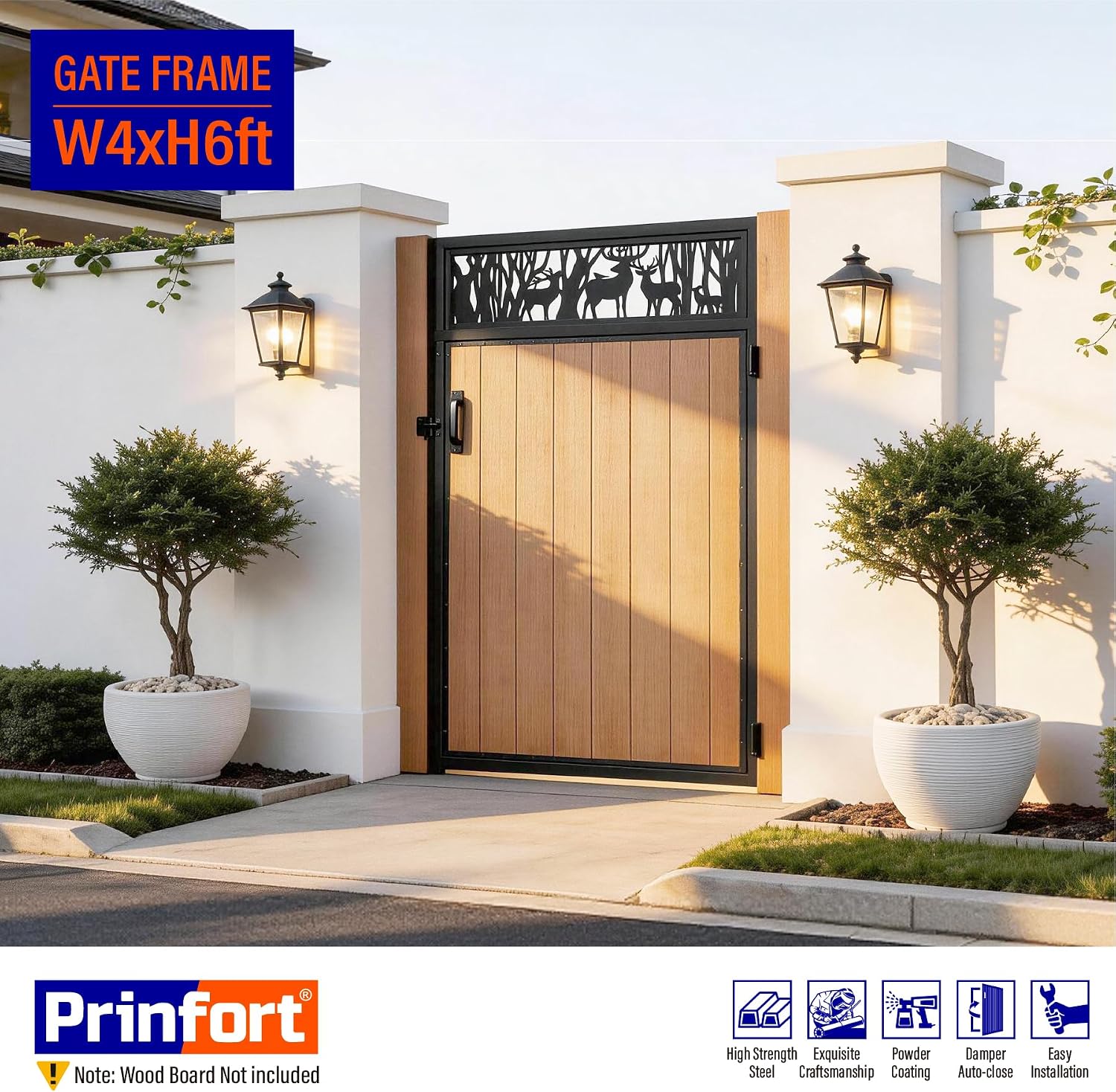 4x6FT (46.78'W X 70.8'H) 201 Stainless Steel Anti Sag Wooden Fence Gate Kit Heavy Duty Garden Gate Frame Hardware Kit Reinforcement (Left/Right Free-Installation)