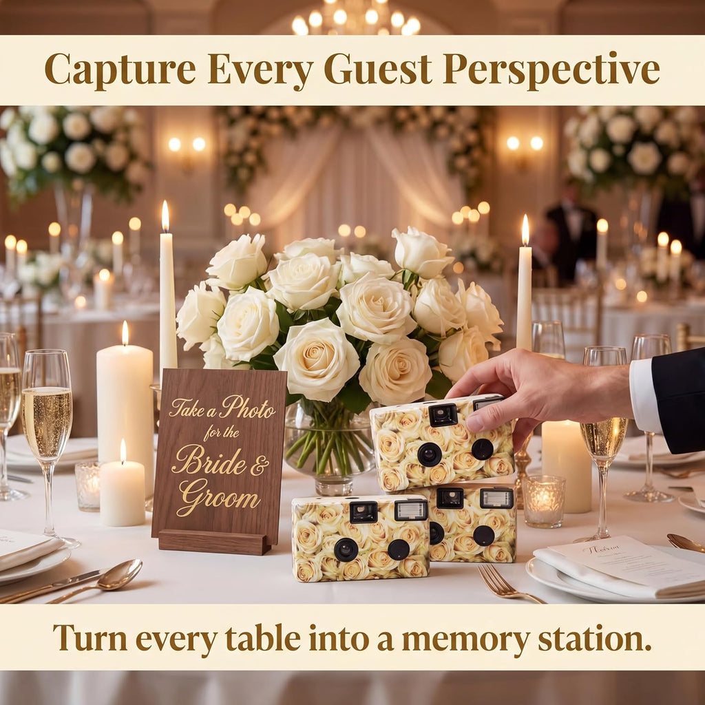 12 Pack Disposable Cameras Bulk for Wedding 35 mm Single Use Film Cameras with Flash for Wedding Reception Guests, Baby Shower, Bridal Shower, Anniversary(Yellow Rose)