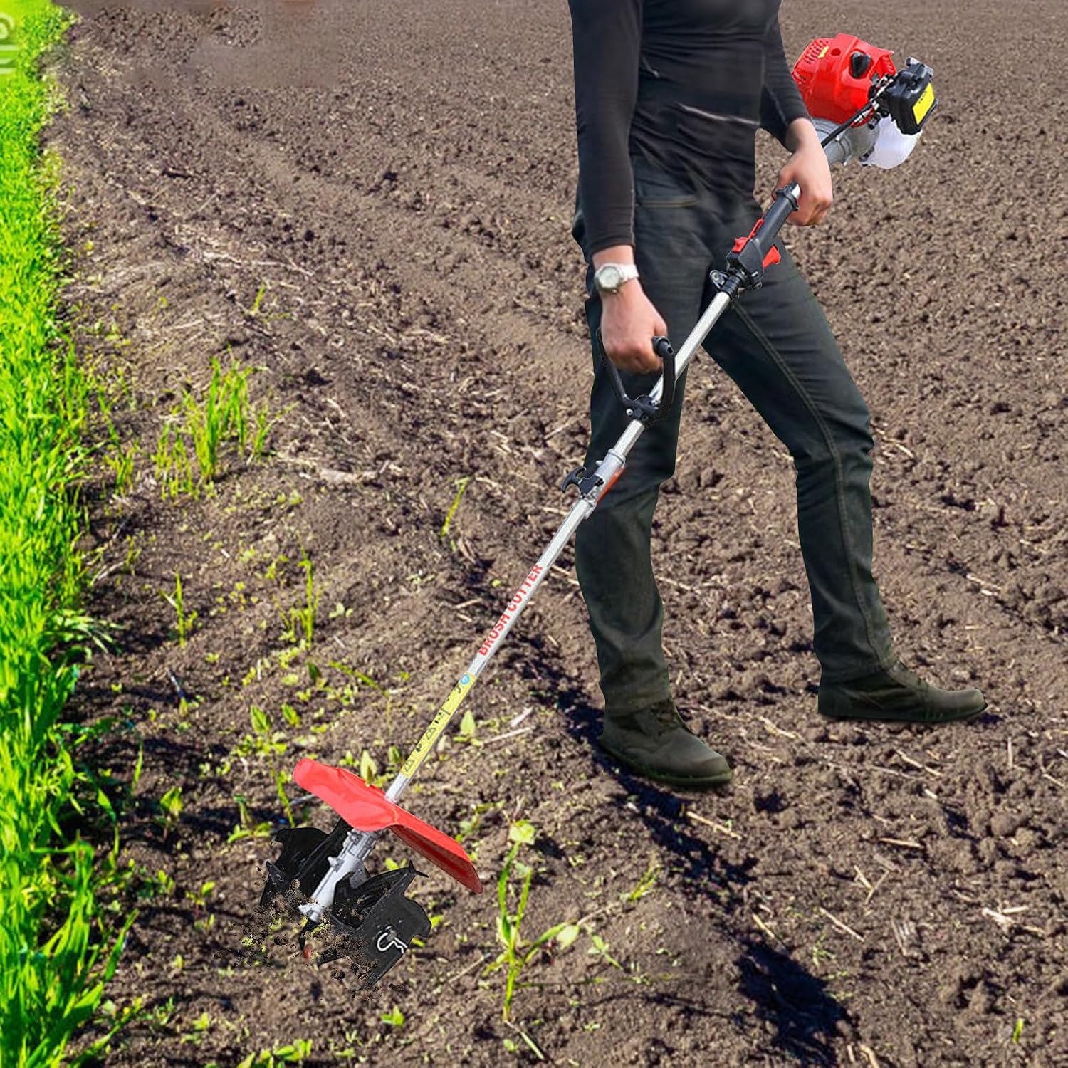42.7CC Cordless Mini Tiller Cultivator,2-Stroke Gas Powered Handheld Tiller Cultivator Garden Rotary Cultivator Rototiller for Soil Mixing Reseeding Grass