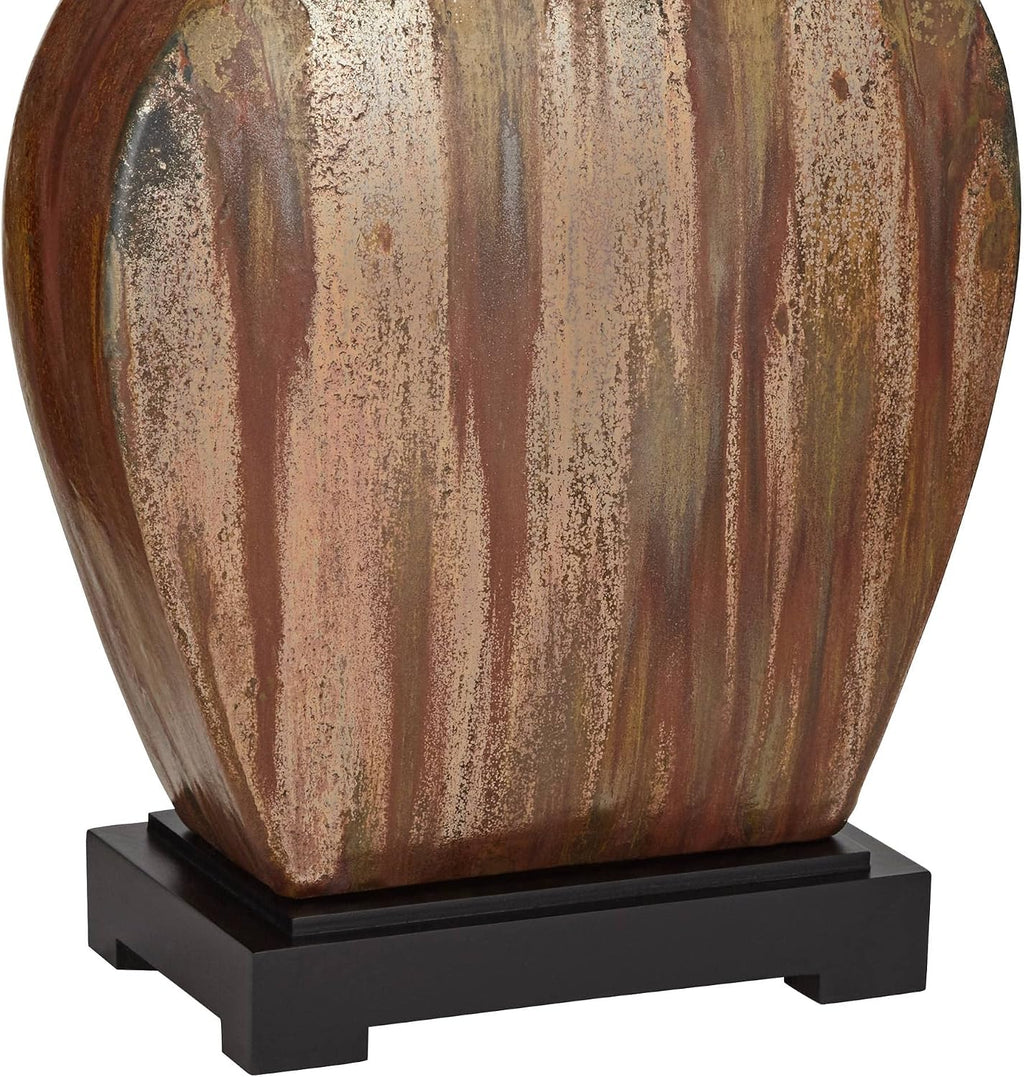 Possini Euro Design Julius Modern Rustic Style Table Lamps 27' Tall Set of 2 Ceramic Copper Drip Rectangular Fabric Shade Decor for Living Room Bedroom House Bedside Nightstand Home Office Reading