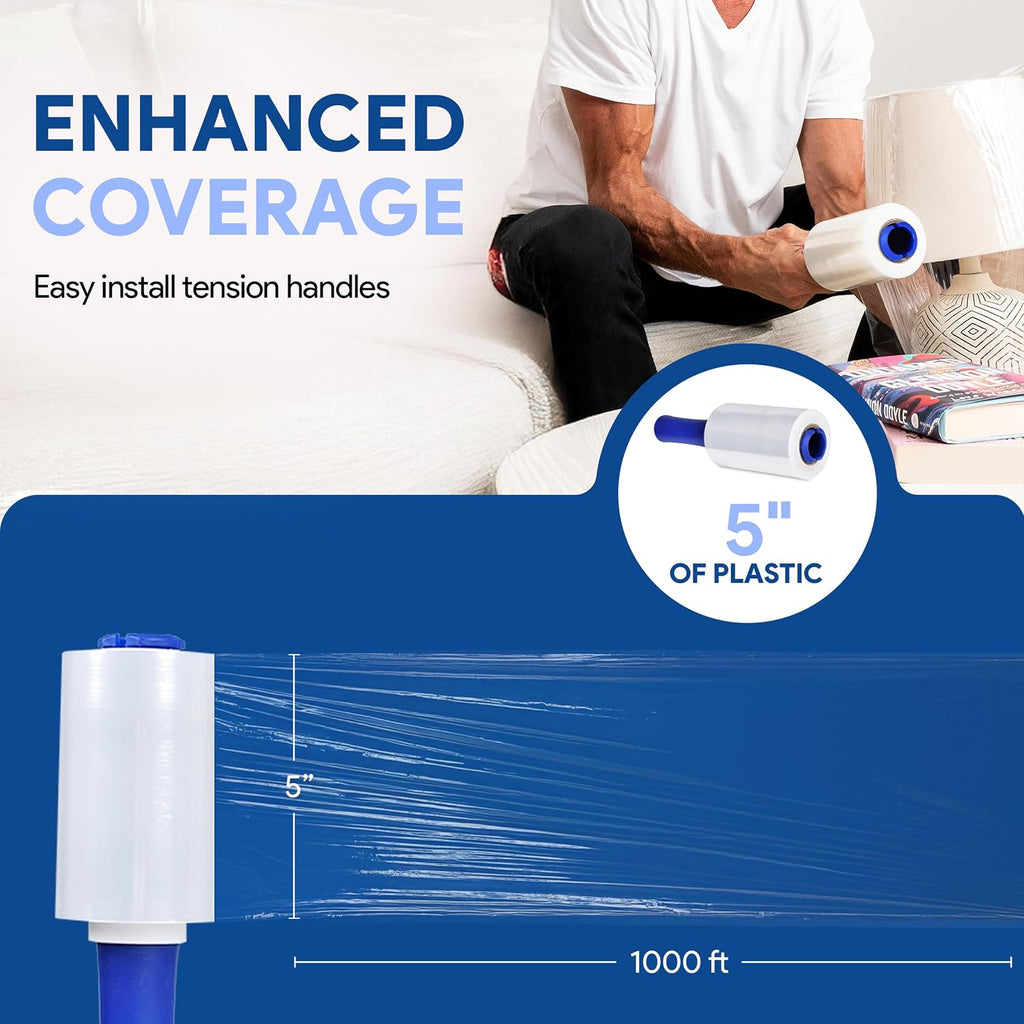 International Plastics Co. 5' Plastic Stretch Film Wrap with Rotating Handle 1000 feet 500% Stretch Ability (36 Pack, 5' Spinning Handles)