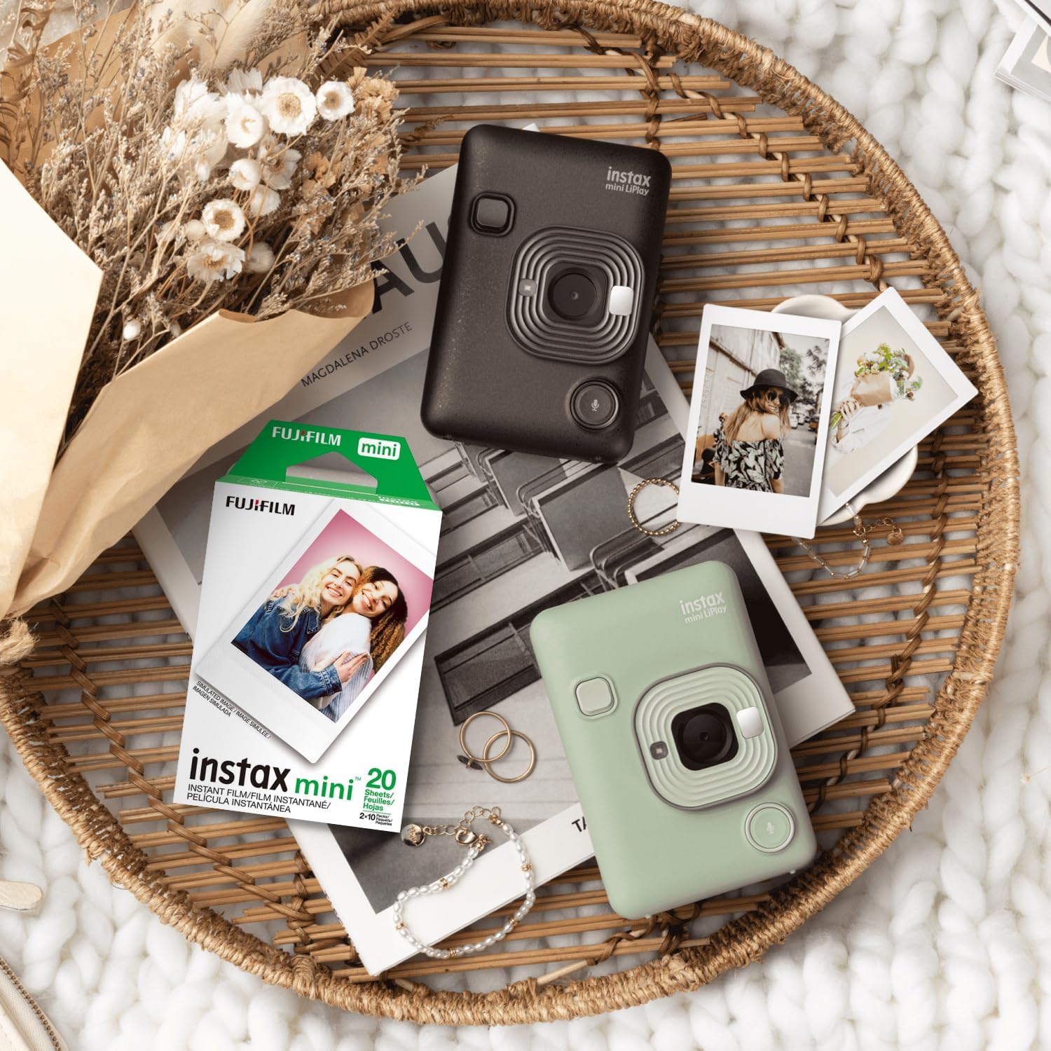 Fujifilm Instax Mini Film ISO 800, Six Twin Packs 120 EXP Total Compatible with Instax Mini Evo, 12, 11, 9 Models, Includes Balveli Premium Microfiber Cleaning Cloth