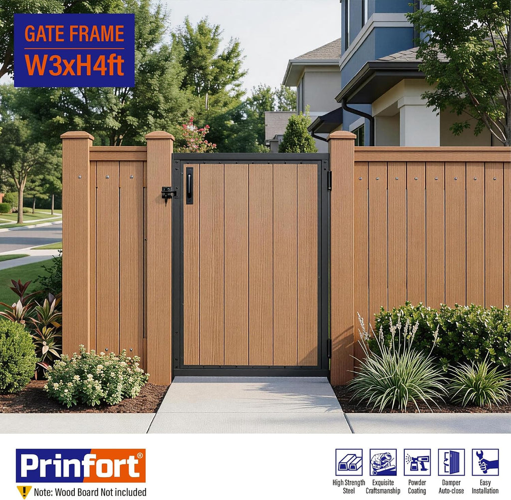3x4FT (34.8'W X 47.2'H) 201 Stainless Steel Anti Sag Wooden Fence Gate Kit Heavy Duty Garden Gate Frame Hardware Kit Reinforcement (Left/Right Free-Installation)