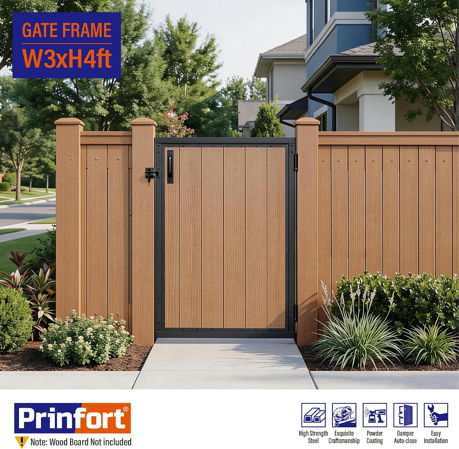 3x4FT (34.8'W X 47.2'H) 201 Stainless Steel Anti Sag Wooden Fence Gate Kit Heavy Duty Garden Gate Frame Hardware Kit Reinforcement (Left/Right Free-Installation)
