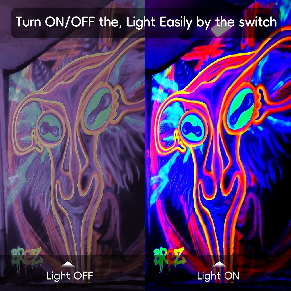 4Pack 500W LED Black Lights, Blacklight Flood Light, Outdoor for Glow Party, Halloween Decoration, Body Paint, Fluorescent Poster, Stage Lighting，Neon Glow, IP66, US-Plug-Switch-5Ft Cord