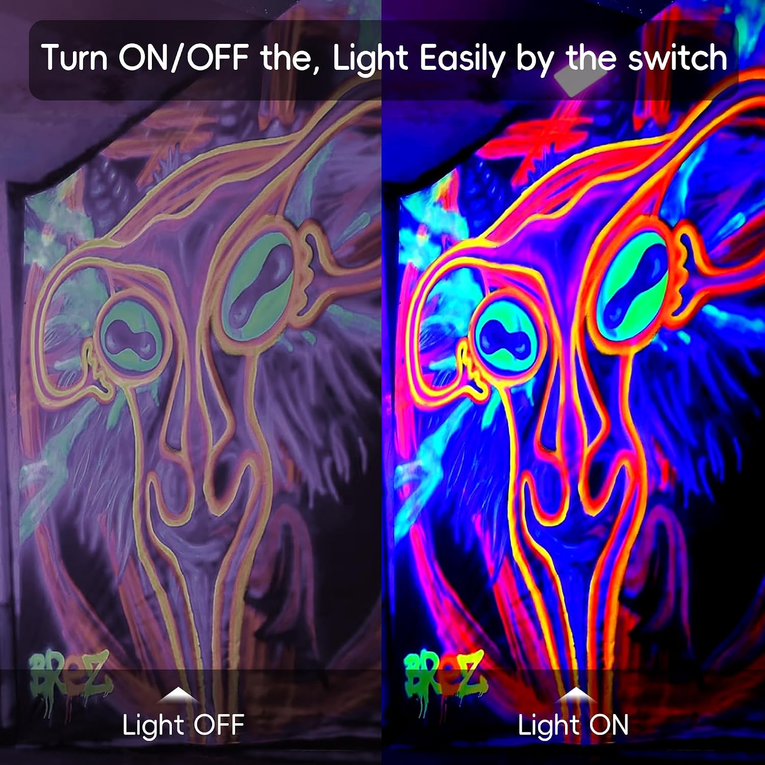 4Pack 500W LED Black Lights, Blacklight Flood Light, Outdoor for Glow Party, Halloween Decoration, Body Paint, Fluorescent Poster, Stage Lighting，Neon Glow, IP66, US-Plug-Switch-5Ft Cord