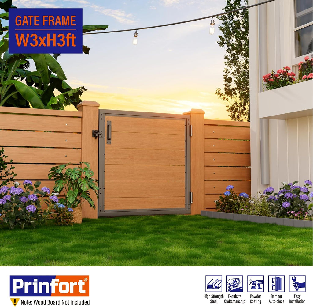 3x3FT (34.8'W X 35.4'H) 201 Stainless Steel Anti Sag Wooden Fence Gate Kit Heavy Duty Garden Gate Frame Hardware Kit Reinforcement (Left/Right Free-Installation)
