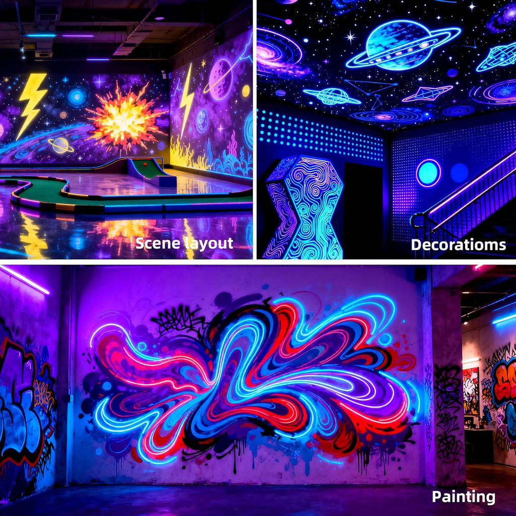 4Pack 500W LED Black Lights, Blacklight Flood Light, Outdoor for Glow Party, Halloween Decoration, Body Paint, Fluorescent Poster, Stage Lighting，Neon Glow, IP66, US-Plug-Switch-5Ft Cord