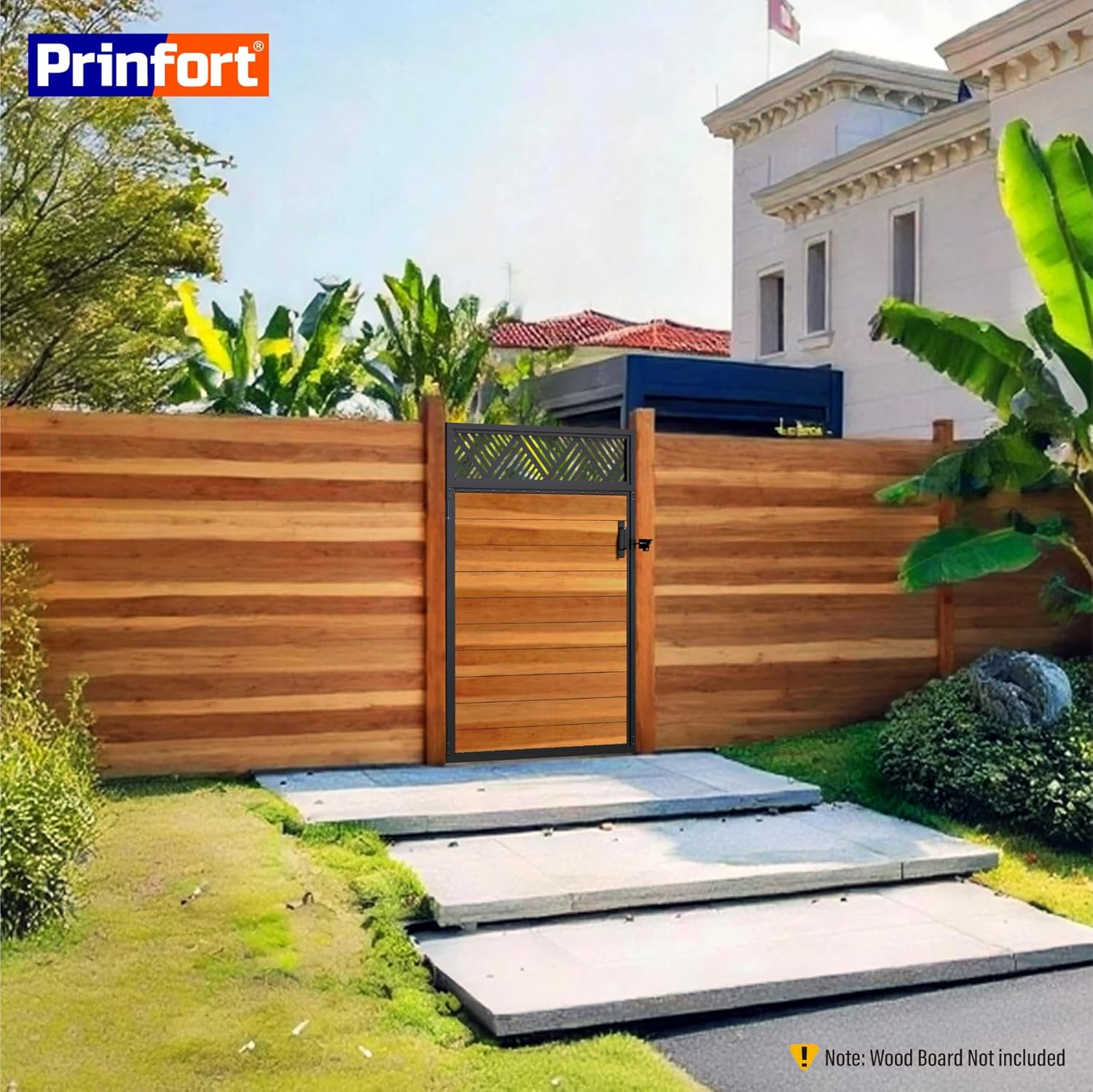 4x6FT (46.78'W X 70.8'H) 201 Stainless Steel Anti Sag Wooden Fence Gate Kit Heavy Duty Garden Gate Frame Hardware Kit Reinforcement (Left/Right Free-Installation)