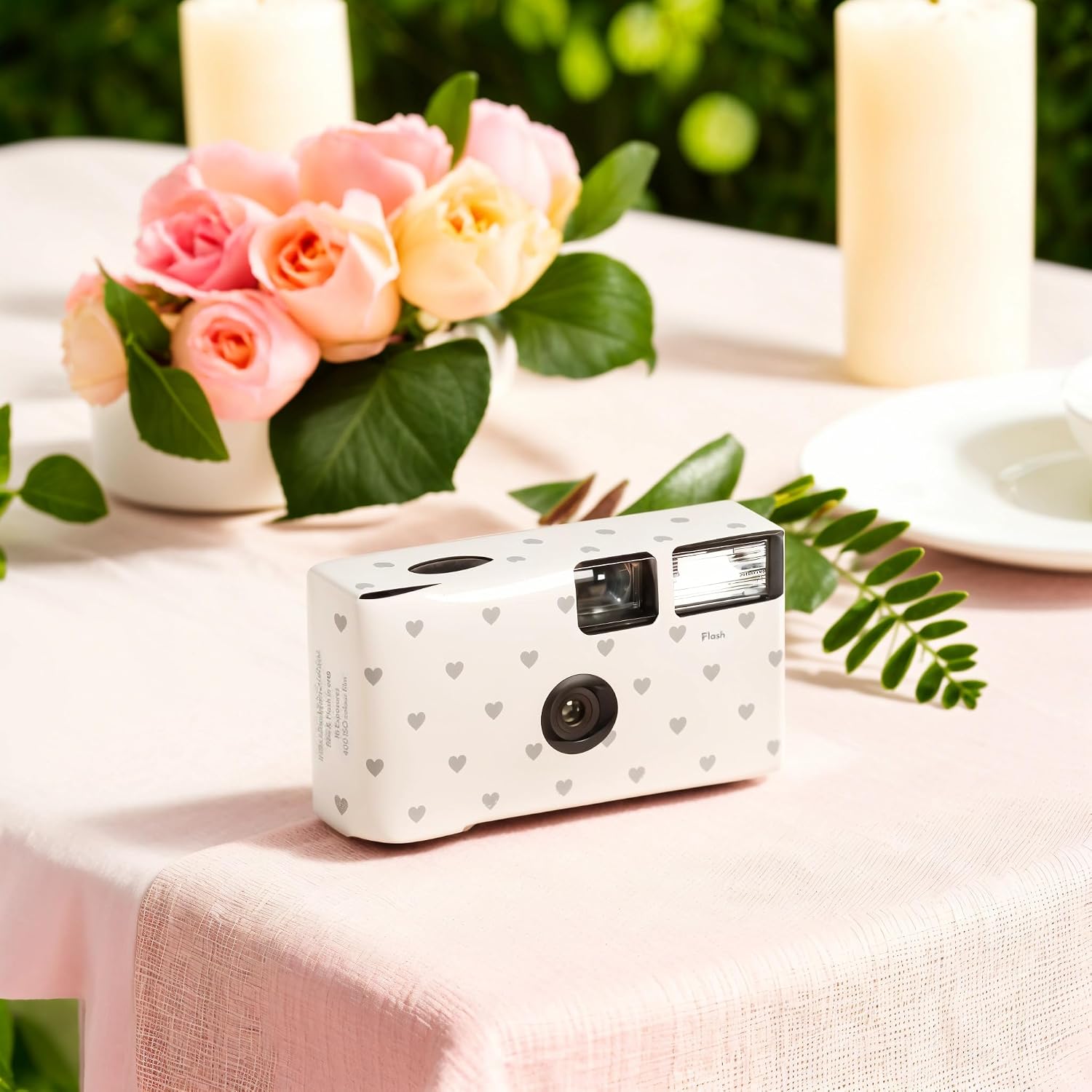 Weddingstar Disposable Camera with Flash - Single Use 35mm Film Camera for Wedding or Party Favors - Silver Hearts (10 Pack)