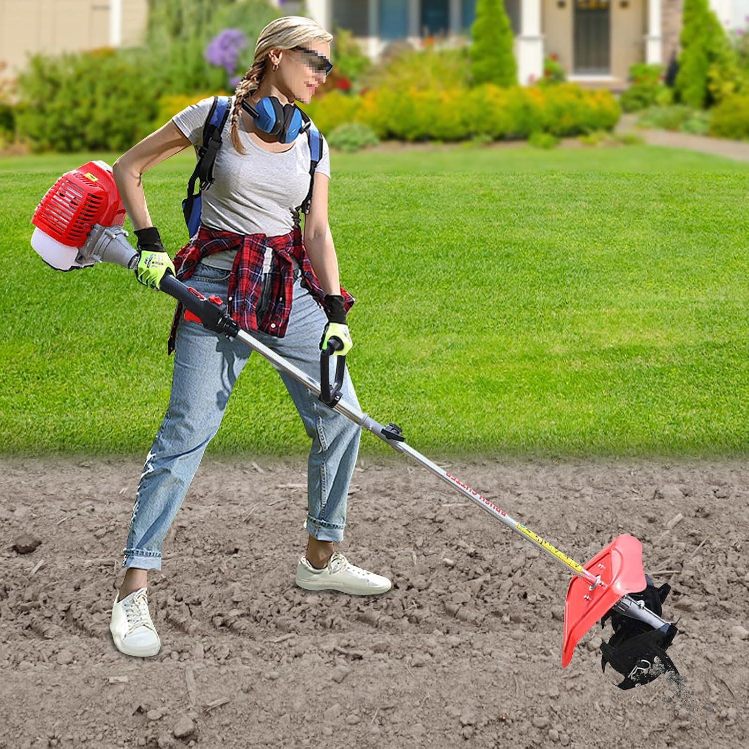 42.7CC Cordless Mini Tiller Cultivator,2-Stroke Gas Powered Handheld Tiller Cultivator Garden Rotary Cultivator Rototiller for Soil Mixing Reseeding Grass