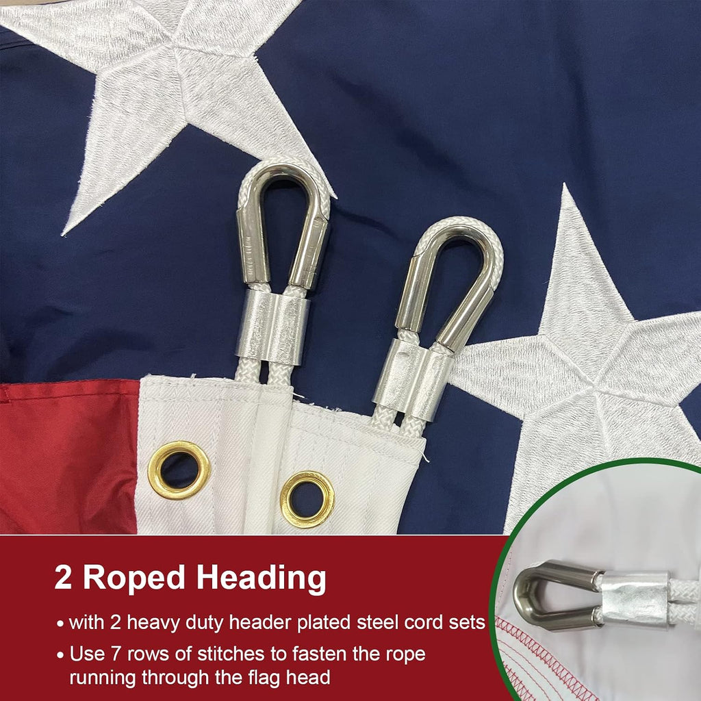 SYII American Flag 15x25 Ft Outdoor, Luxury Embroidered Stars and Roped Heading Double Stitched Sewn Stripes, Heavy Duty Polyester Huge Lage US Flags with Durable Brass Grommets