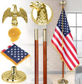 XIFAN Deluxe 8 FT Indoor American Flag and Pole Set - Solid Oak Pole, Metal Eagle Topper, Gold Fringed US Flag, Base Stand, Cord Tassel, for Lobby, Office, Auditorium, Conference Room - 8.6 FT Total