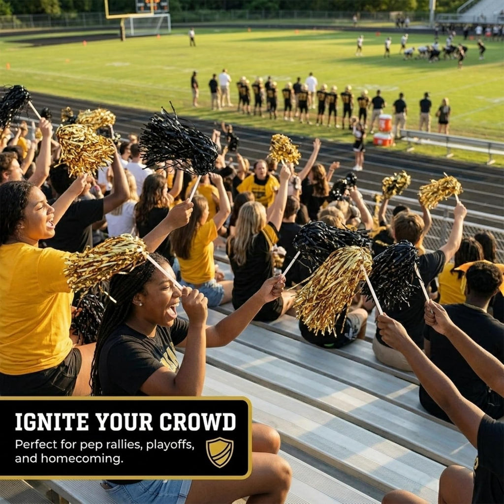 Anderson's Premium Metallic Black and Gold Foil School Spirit Shakers Cheerleader Pom Poms Sports Football Basketball Homecoming Squad Team Party Dance Club Performance Celebration Pack of 100