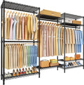 Ulif E13 Pro Heavy Duty Clothes Rack（With 4 Hanger Rods & 8 Shelves） Freestanding Clothing Racks for Hanging Clothes，Adjustable Closet，Metal Garment Rack 75' W x16 D x77 H，Max Load 1000LBS，Black