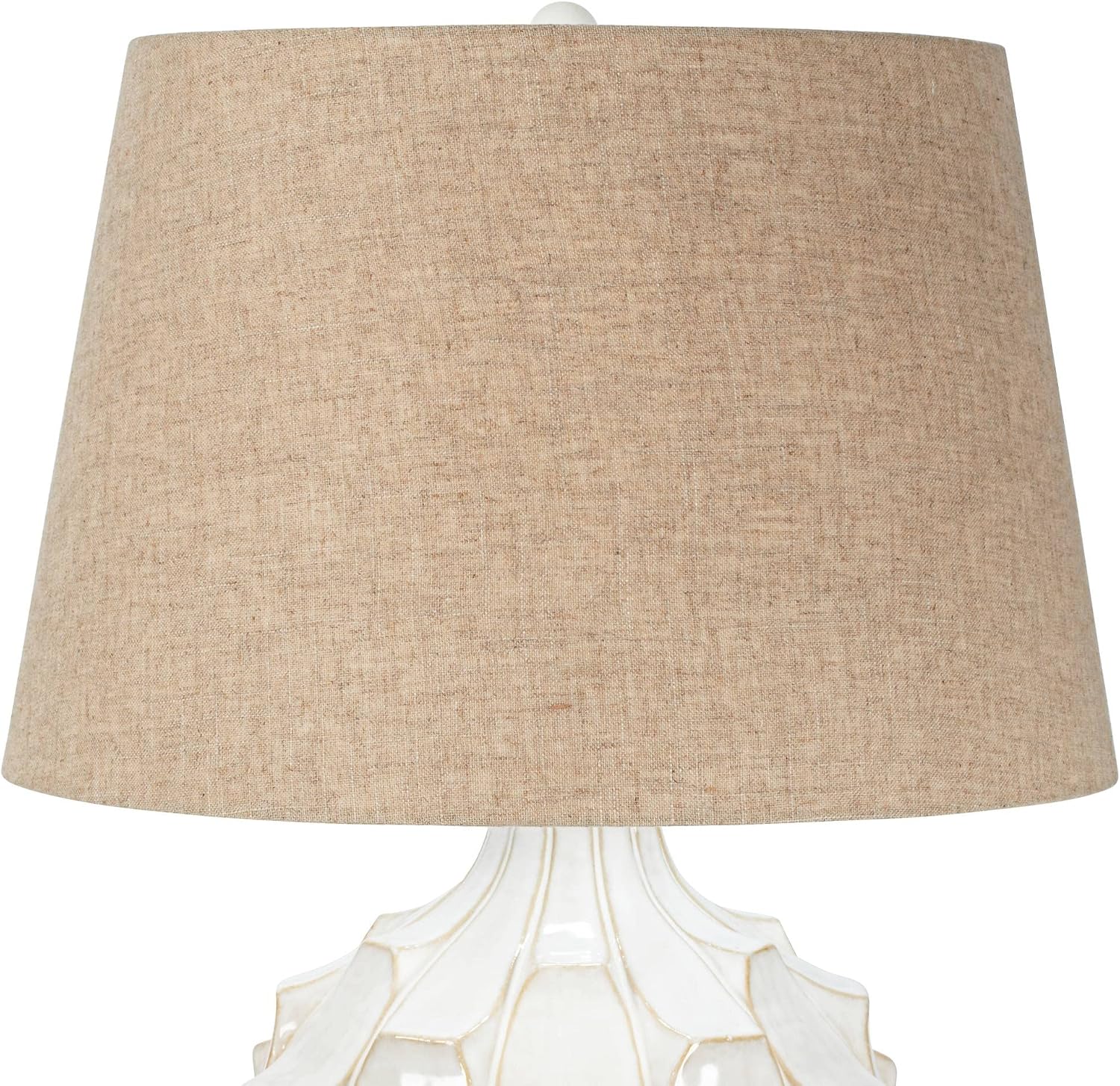 Possini Euro Design Cosgrove Country Cottage Table Lamps 26 1/2' Tall Set of 2 White Glazed Textured Ceramic Brown Linen Drum Shade for Bedroom Family Room Bedside Nightstand House Home Office