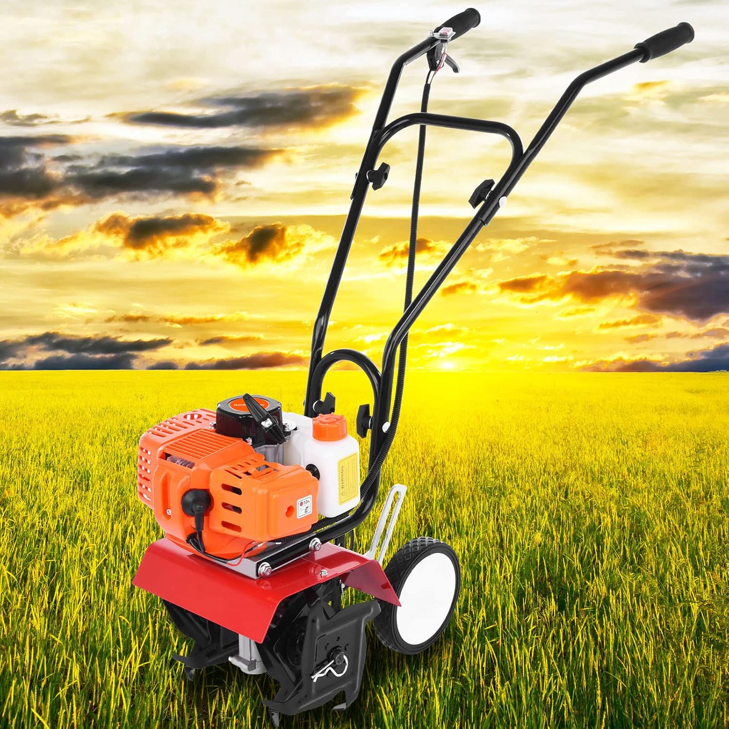 Garden Tillers Gas Powered, 2 Stroke Rototiller with 1.2L Fuel Tank, 52cc 9000RPM Tiller Cultivator with 7.8-Inch Tillling Width, 6-Inch Depth, Easy to Carry Lawn Tiller for Garden Soil Digging (Red)