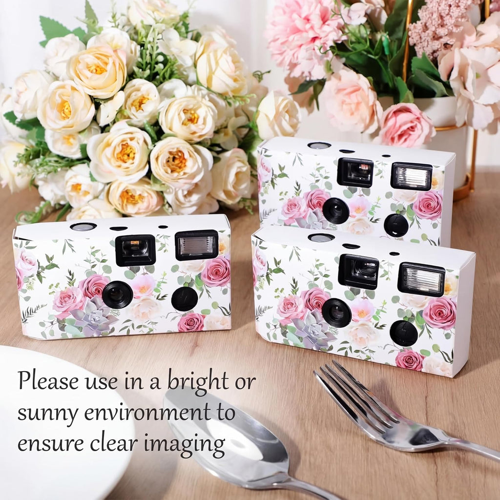 10 Pack Disposable Camera for Wedding Bulk, 35mm Single Use Camera Bulk with Flash Black and White Film for Gathering Wedding Travel (Pink Rose,Black and White Film)