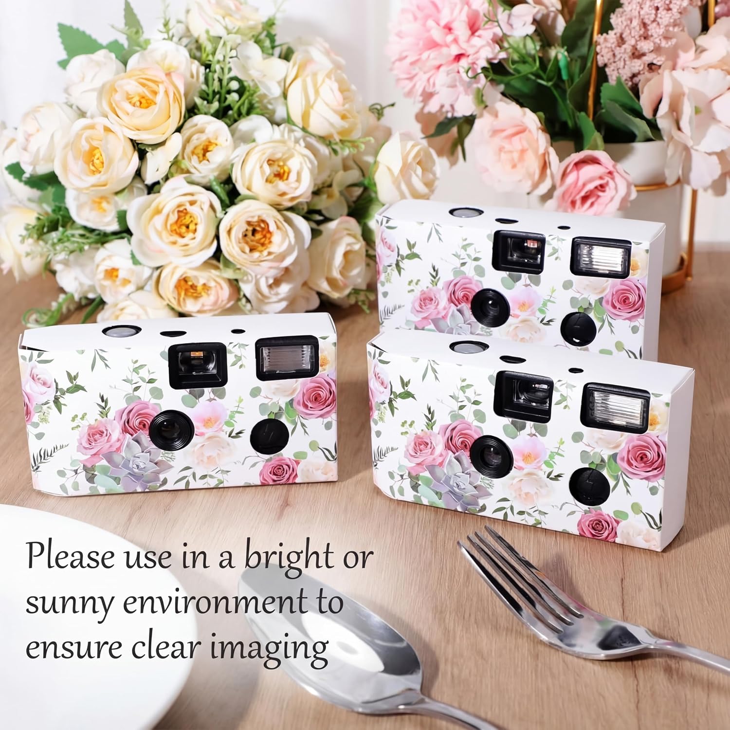 10 Pack Disposable Camera for Wedding Bulk, 35mm Single Use Camera Bulk with Flash Black and White Film for Gathering Wedding Travel (Pink Rose,Black and White Film)