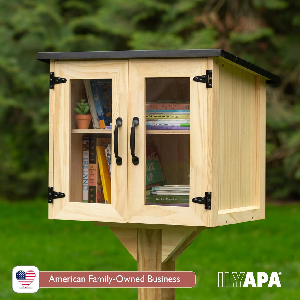 Ilyapa Outdoor Library Book Box - Free Literature Exchange Kit for Outside - Little Wood Cabinet for Sharing Books and Arts - 20x14x19 Inch