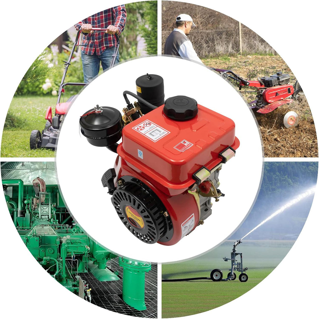 3HP Diesel Motor Engine, 196CC 4 Stroke Single-Cylinder Air-Cooled | Hand Recoil, 2200W, For Tractor Microtiller Irrigation Machine