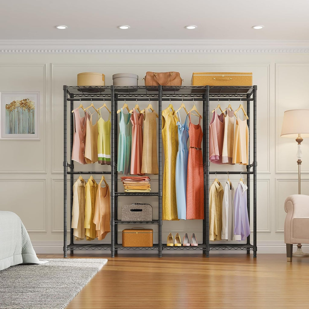 VIPEK V40 Medium Clothes Rack, 900lbs Capacity Sturdy Metal Garment Rack, Clothing Rack with 6 Shelves & 4 Hang Rods, Adjustable Open Wardrobe Closet Organizer for Bedroom/Apartment/Retail, Black