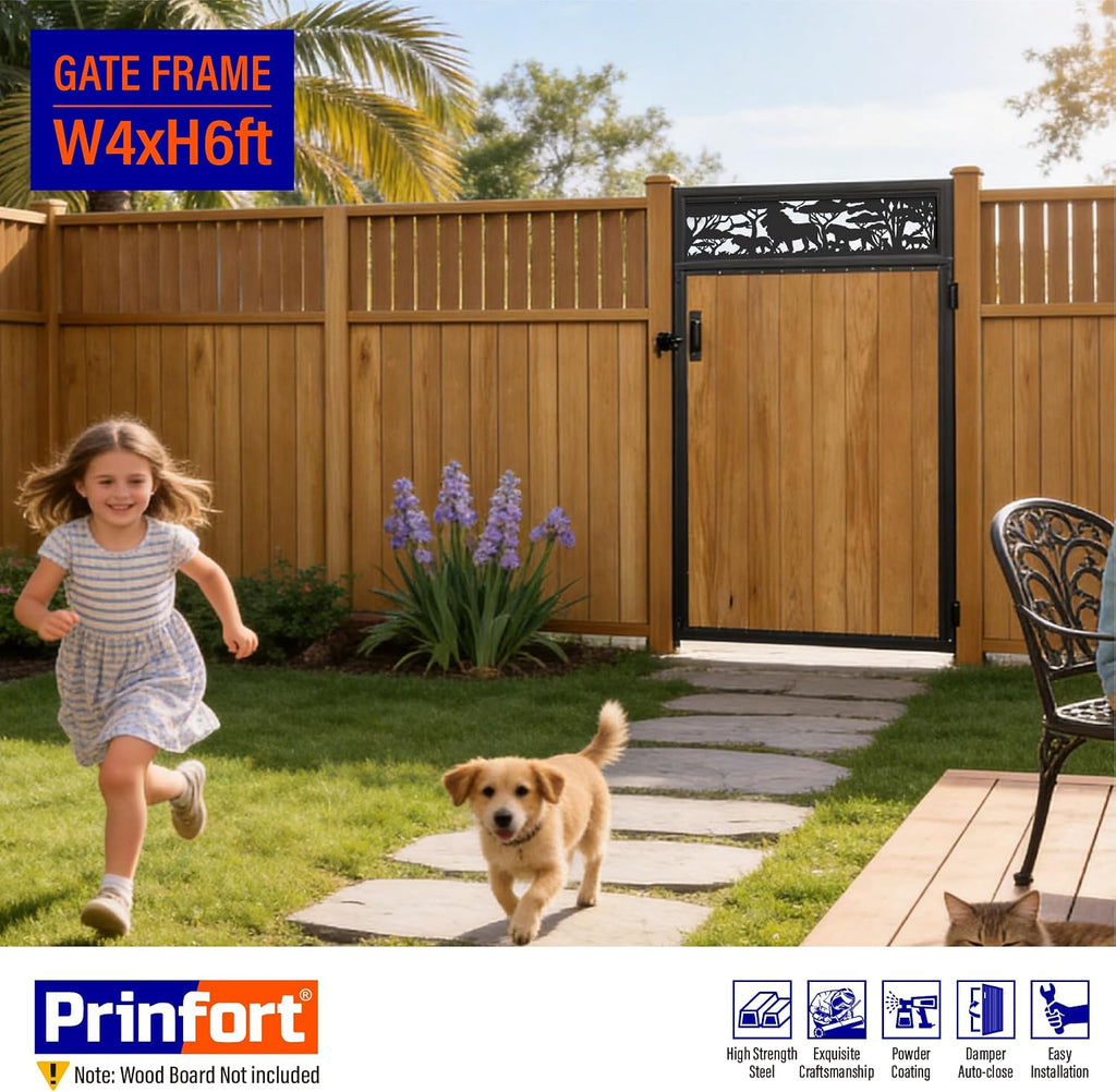4x6FT (46.78' W X 70.8' H) 201 Stainless Steel Anti Sag Wooden Fence Gate Kit Heavy Duty Garden Gate Frame Hardware Kit Reinforcement (Left/Right Free-Installation)