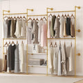 Industrial Pipe Clothes Rack,Wall Mounted Closet Wardrobe Rack, Corner L Shaped Walk-in Closet System, 2 Installation Methods (Gold, 80' H x 86' W)