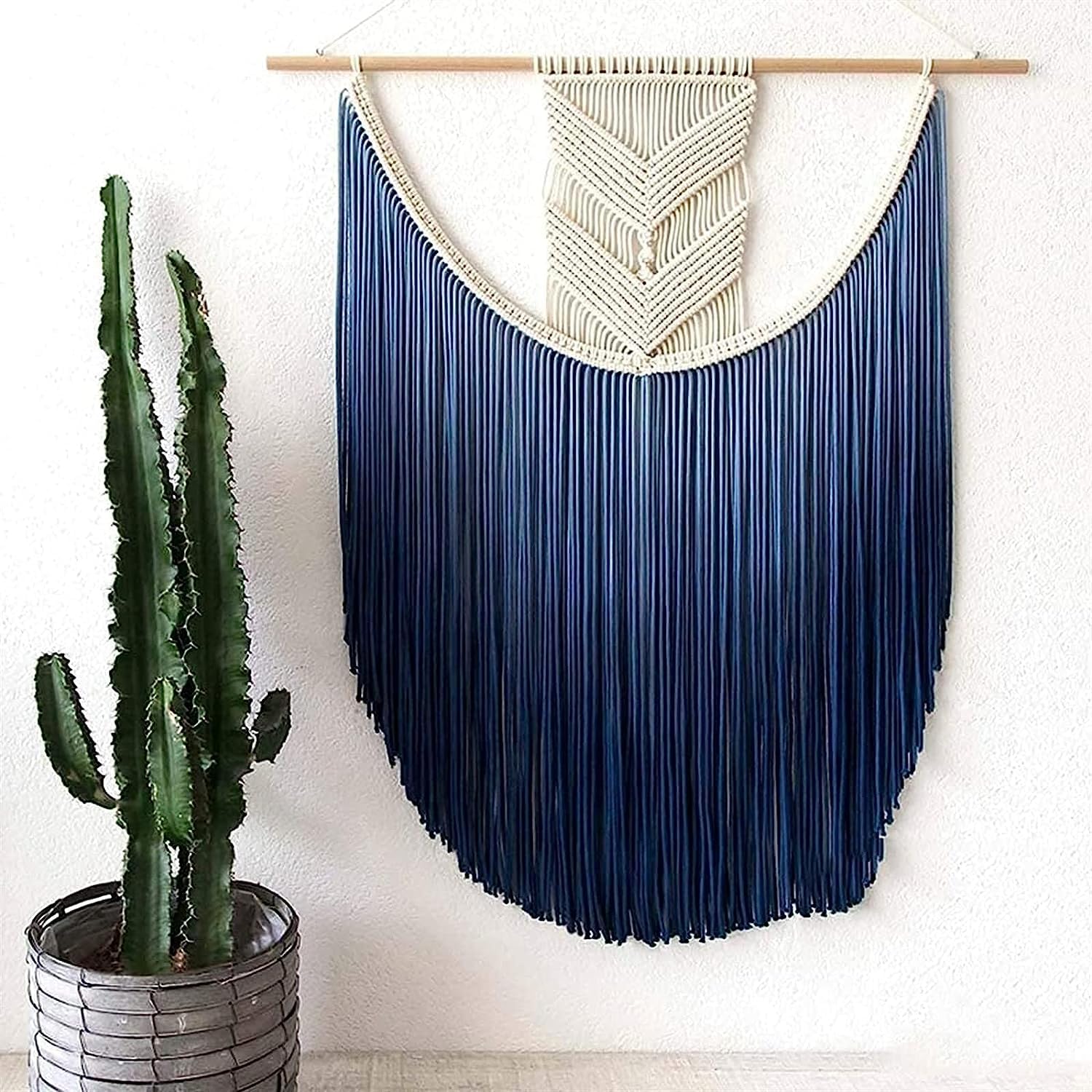 Modern Wall Decor Woven,Wall Hanging Art Tapestry, Macrame Wall Hanging Woven Macrame Tassel Boho Wall Decor for Bedroom Tapestry Handmade Bohemian Wall Art Home Ornament (Blue)