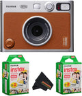 Fujifilm Instax Mini EVO Instant Camera with Sunshine Photo Microfiber Cleaning Cloth (Camera + 2 Twin Packs, Brown)