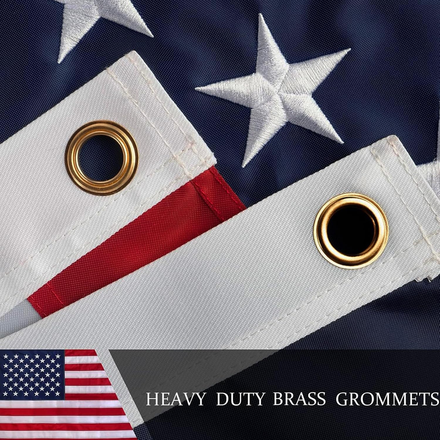 American Flag 10x15 ft for Outside, Long Lasting US USA Flags for Outdoor | All Weather United States Flag 10 x 15 Feet Premium Heavy Duty Nylon, Embroidered Stars, Brass Grommets, 4-Row Stitching End