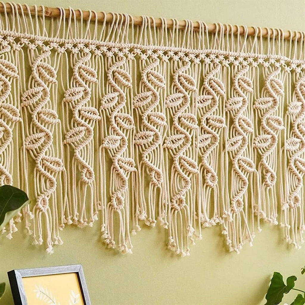 Modern Wall Decor Woven,Wall Hanging Art Tapestry,Macrame Wall Hanging Tapestries,Wall Hanging Tapestry,Cotton Tassel Woven Curtain,Handmade Woven Tapestry (Beige)