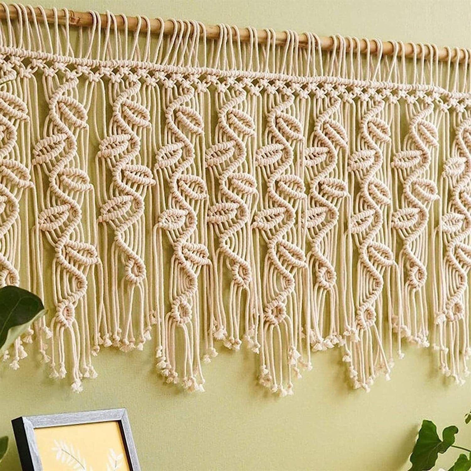 Modern Wall Decor Woven,Wall Hanging Art Tapestry,Macrame Wall Hanging Tapestries,Wall Hanging Tapestry,Cotton Tassel Woven Curtain,Handmade Woven Tapestry (Beige)