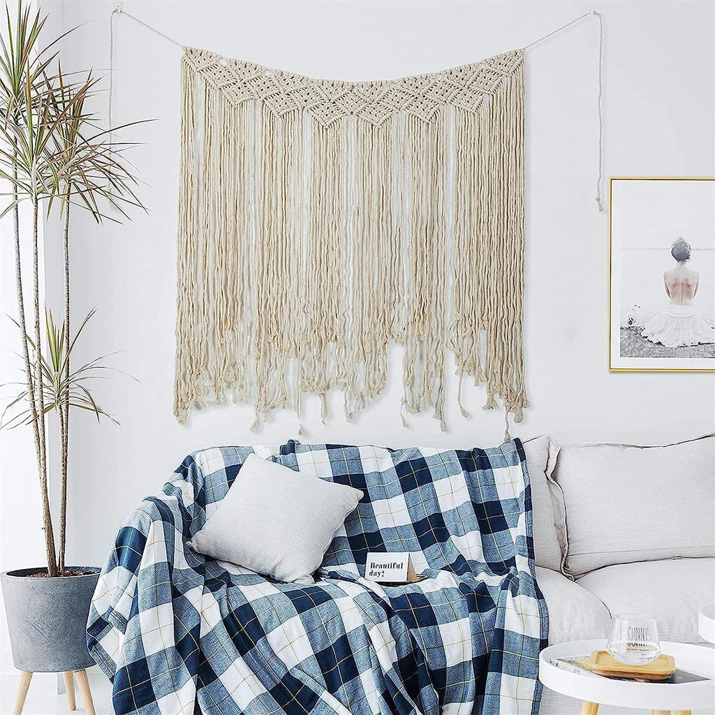 Wall Hanging Art Tapestry, Macrame Wall Hanging Tapestry Garland Macrame Curtains for Doorways Wedding Backdrop Arch Apartment Gallery Home Decoration (Beige)
