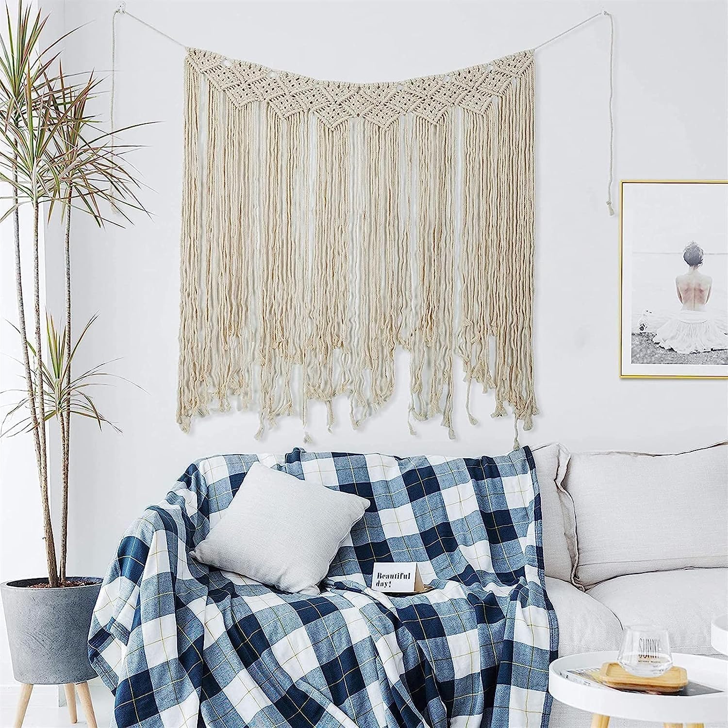 Wall Hanging Art Tapestry, Macrame Wall Hanging Tapestry Garland Macrame Curtains for Doorways Wedding Backdrop Arch Apartment Gallery Home Decoration (Beige)