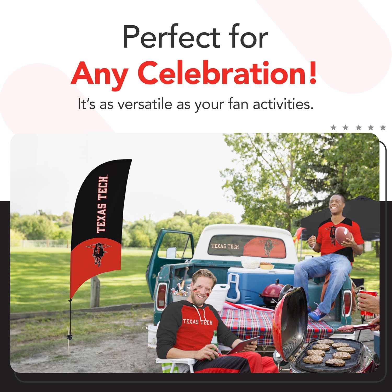 Texas Tech Red Raiders College Sports Printed Feather Flag - NCAA Licensed - Super Polyester - School Banner (Black, Red, White) (7.5' Spike Base)