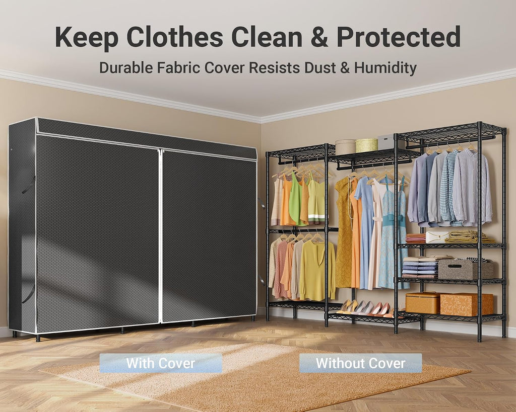VIPEK V5C Plus Covered Clothing Rack Portable Wardrobe Closet, Heavy Duty with Adjustable Shelves, Black Metal with Upgraded Polyester Cover, Max Load 1040LBS