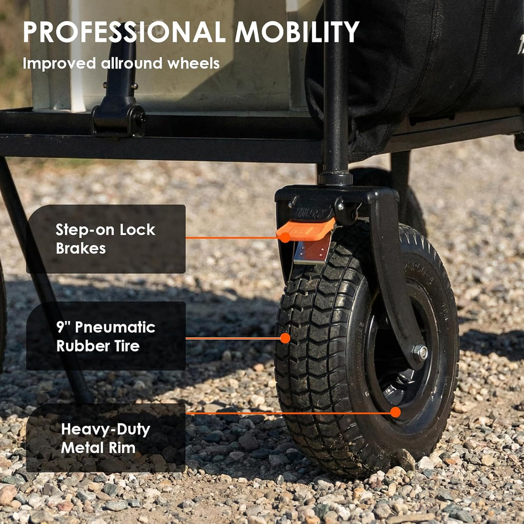 TARION Video Production Camera Cart - Foldable Photography Dolly with Inflatable Rubber Wheels and Wider Top Shelf - Heavy Duty Mobile Workstation with Storage Bins for Film Crew - Titanrig Cart Pro