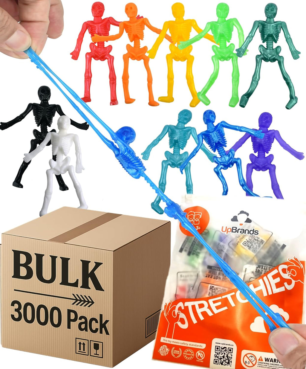 UpBrands 3000 Pack Bulk Stretchy Skeleton Toys – Sensory Fidget Toys for Bulk Businesses, Schools, Quite Toys for Churches, Vending, Nonprofits, and Community Programs